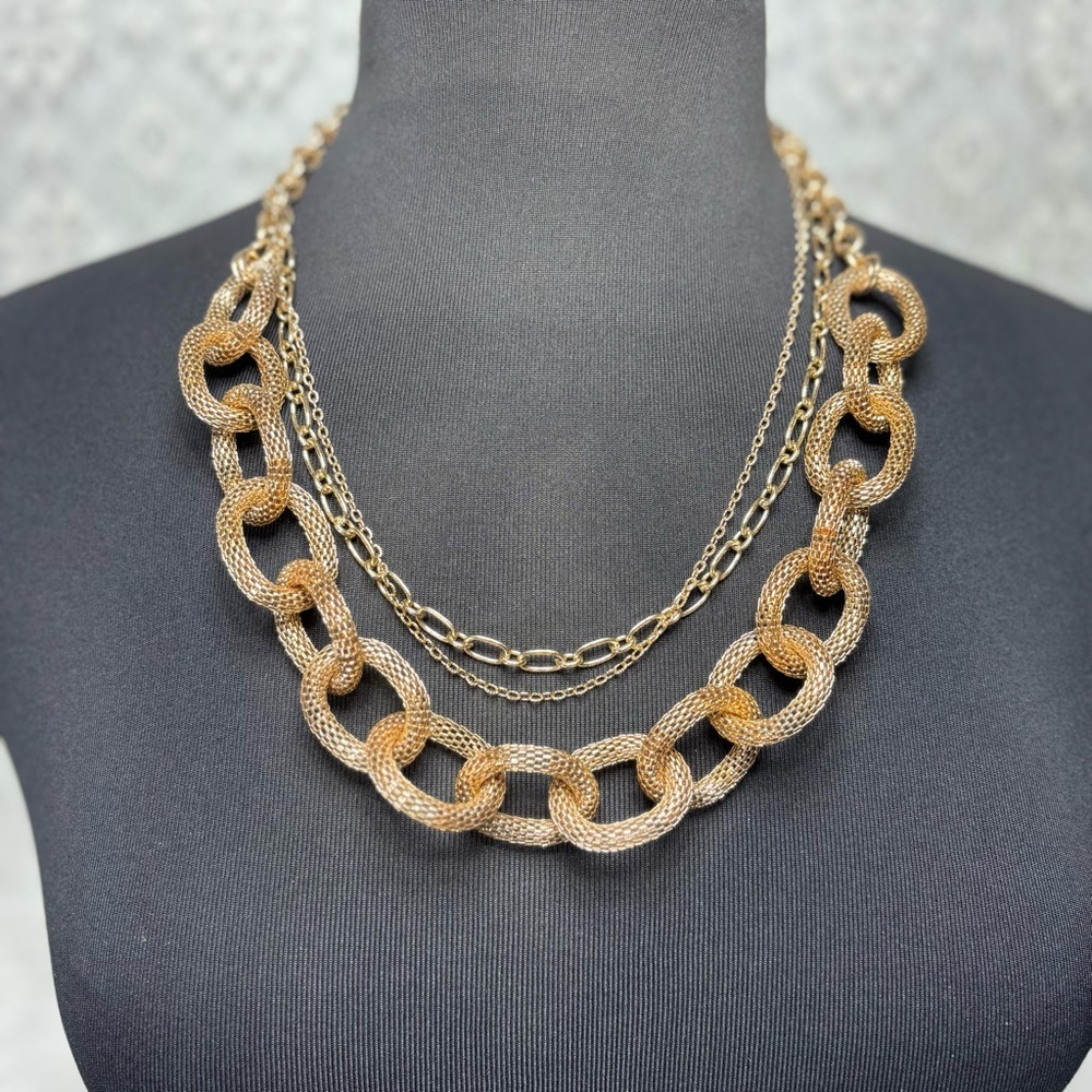 Cato Necklace Layered Choker Chunky Gold Tone Adjustable Length 1946 Woven Party